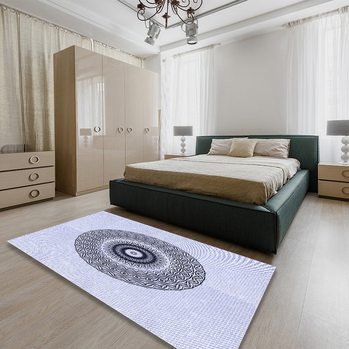Round Machine Washable Transitional Lavender Blue Rug in a Office, wshpat1966blu