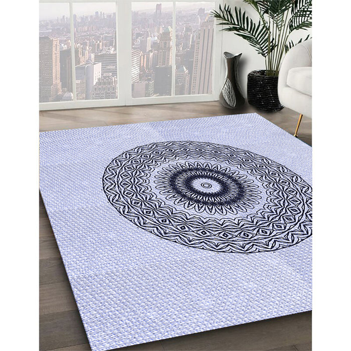 Patterned Lavender Blue Rug in Family Room, pat1966blu