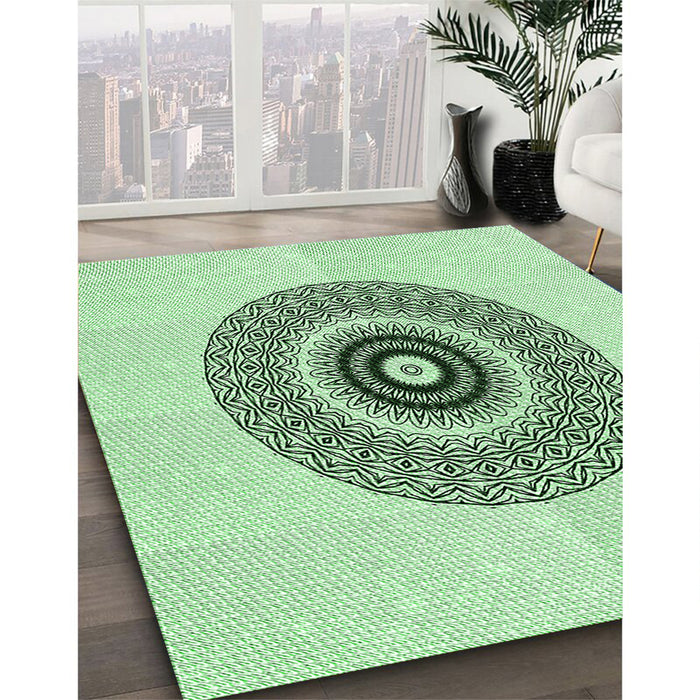 Patterned Mint Green Rug in Family Room, pat1966grn