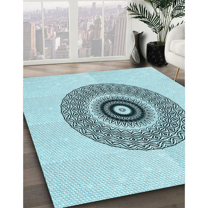Patterned Electric Blue Rug in Family Room, pat1966lblu