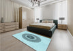 Round Machine Washable Transitional Electric Blue Rug in a Office, wshpat1966lblu