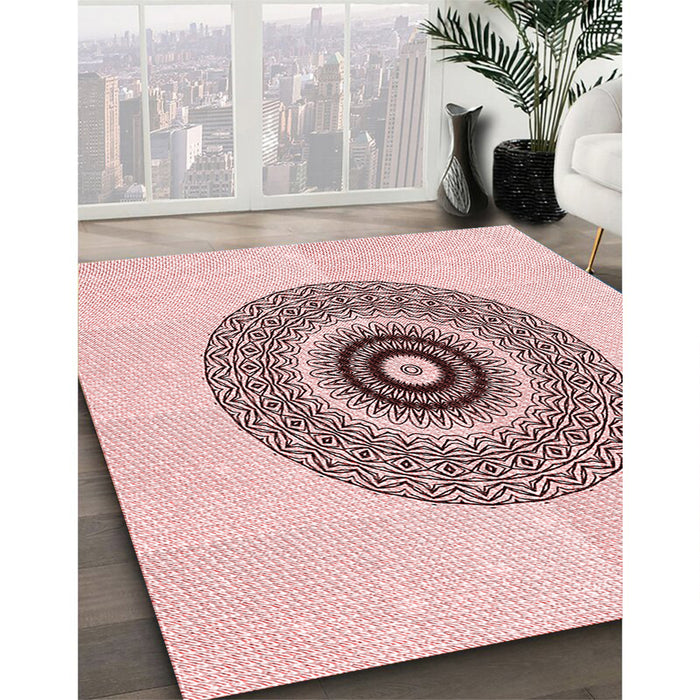 Patterned Pink Rug in Family Room, pat1966rd
