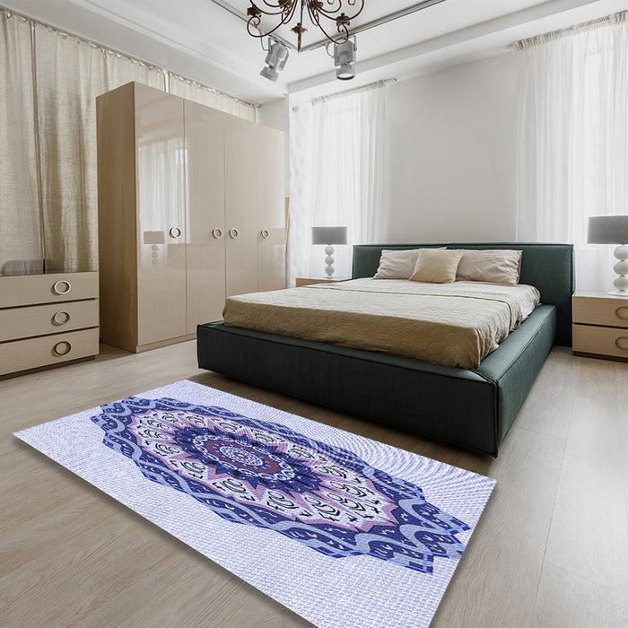 Patterned Blue Rug in a Bedroom, pat1967blu