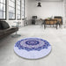 Round Patterned Blue Rug in a Office, pat1967blu