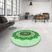 Round Patterned Green Rug in a Office, pat1967grn