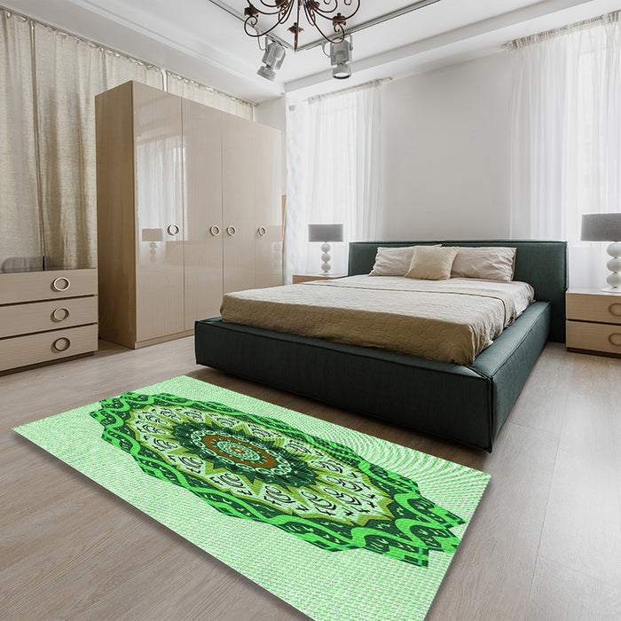 Round Machine Washable Transitional Green Rug in a Office, wshpat1967grn