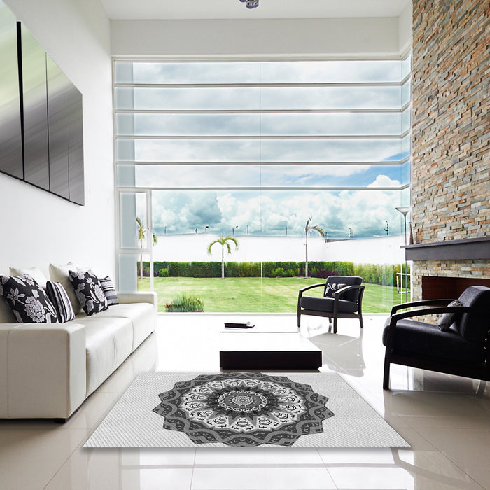 Square Patterned Gray Rug in a Living Room, pat1967gry