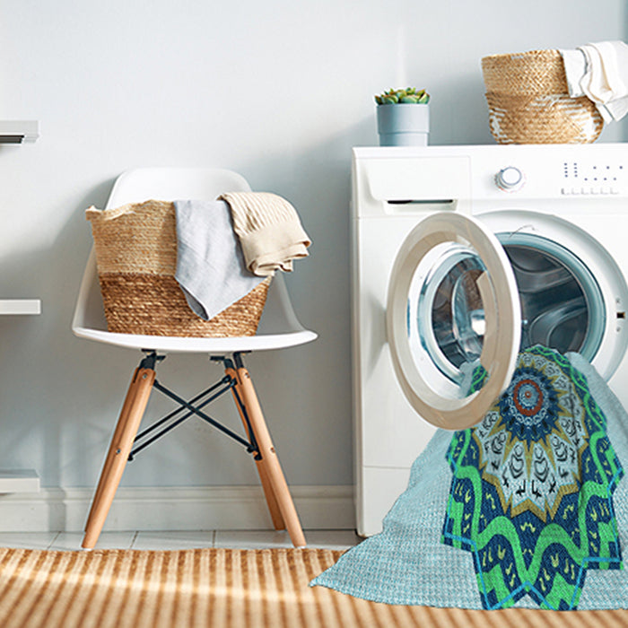 Machine Washable Transitional Deep-Sea Green Rug in a Washing Machine, wshpat1967lblu