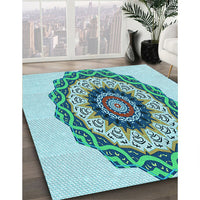 Patterned Deep-Sea Green Rug, pat1967lblu