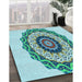 Patterned Deep-Sea Green Rug in Family Room, pat1967lblu