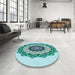 Round Patterned Deep-Sea Green Rug in a Office, pat1967lblu