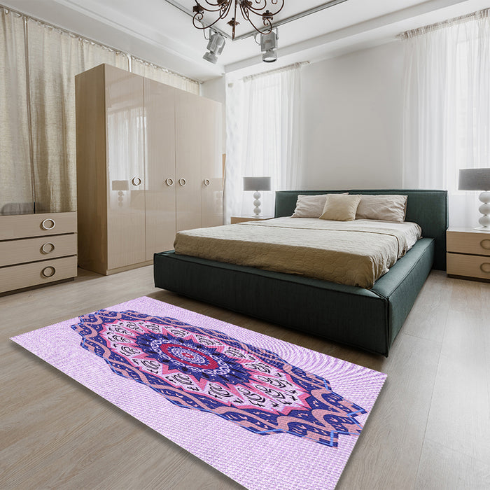 Patterned Blossom Pink Rug in a Bedroom, pat1967pur