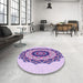 Round Patterned Blossom Pink Rug in a Office, pat1967pur