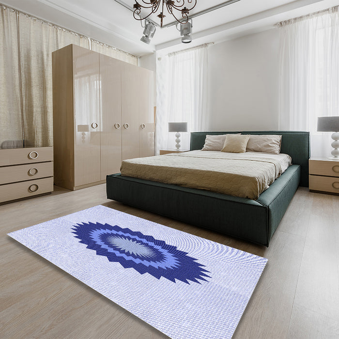Patterned Lavender Blue Rug in a Bedroom, pat1968blu