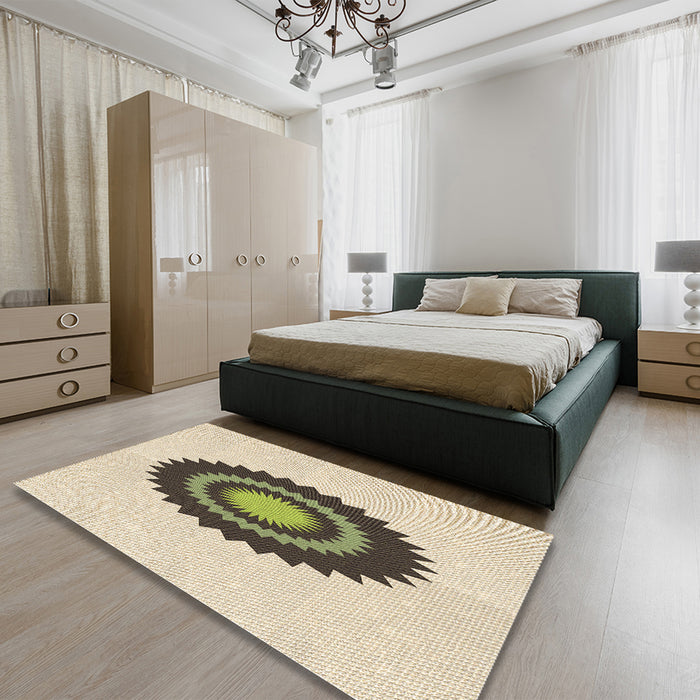 Round Machine Washable Transitional Vanilla Gold Rug in a Office, wshpat1968brn