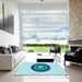 Machine Washable Transitional Blue Rug in a Kitchen, wshpat1968lblu