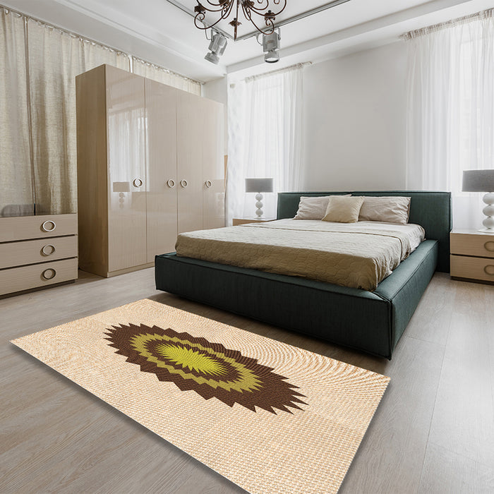 Patterned Golden Blonde Gold Rug in a Bedroom, pat1968org