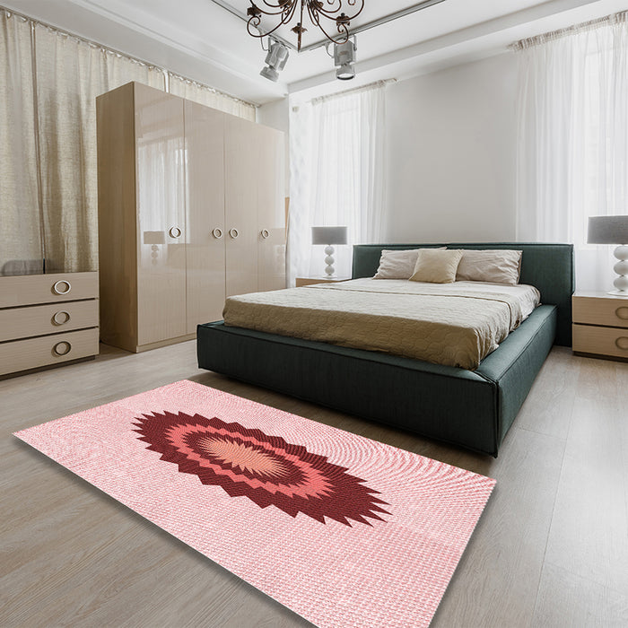 Patterned Red Rug in a Bedroom, pat1968rd