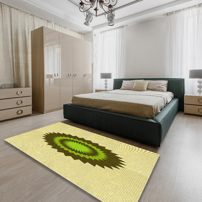 Patterned Dark Golden Brown Rug in a Bedroom, pat1968yw