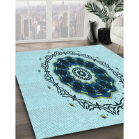 Patterned Deep-Sea Green Rug, pat1969lblu