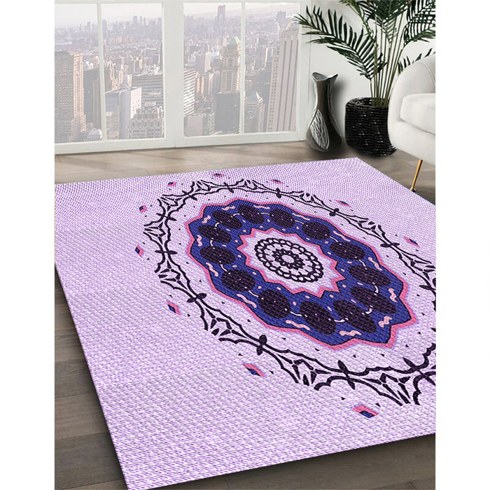 Patterned Purple Flower Purple Rug in Family Room, pat1969pur