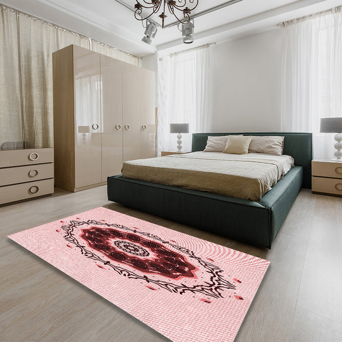 Patterned Light Rose Pink Rug in a Bedroom, pat1969rd