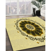 Patterned Dark Golden Brown Rug, pat1969yw