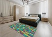 Patterned Emerald Green Rug in a Bedroom, pat197lblu