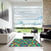 Square Patterned Emerald Green Rug in a Living Room, pat197lblu