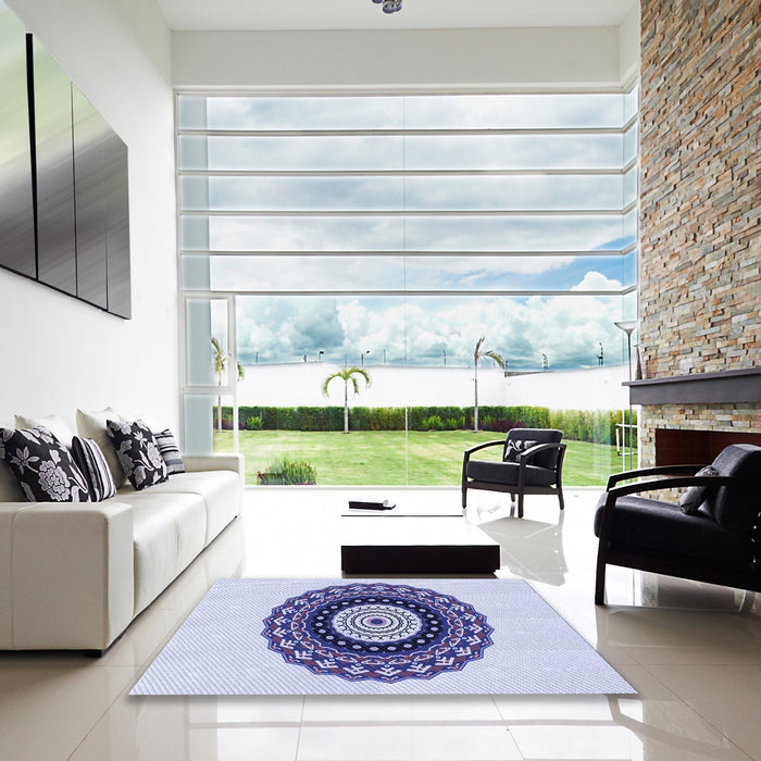 Square Patterned Lavender Blue Rug in a Living Room, pat1970blu