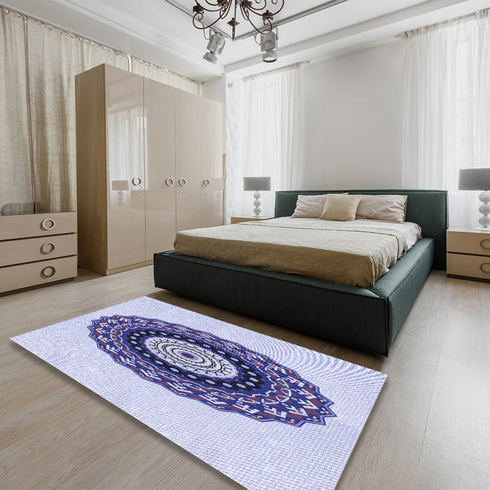 Patterned Lavender Blue Rug in a Bedroom, pat1970blu