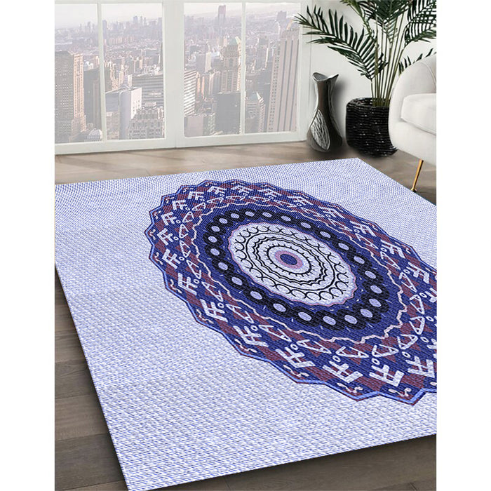 Patterned Lavender Blue Rug in Family Room, pat1970blu