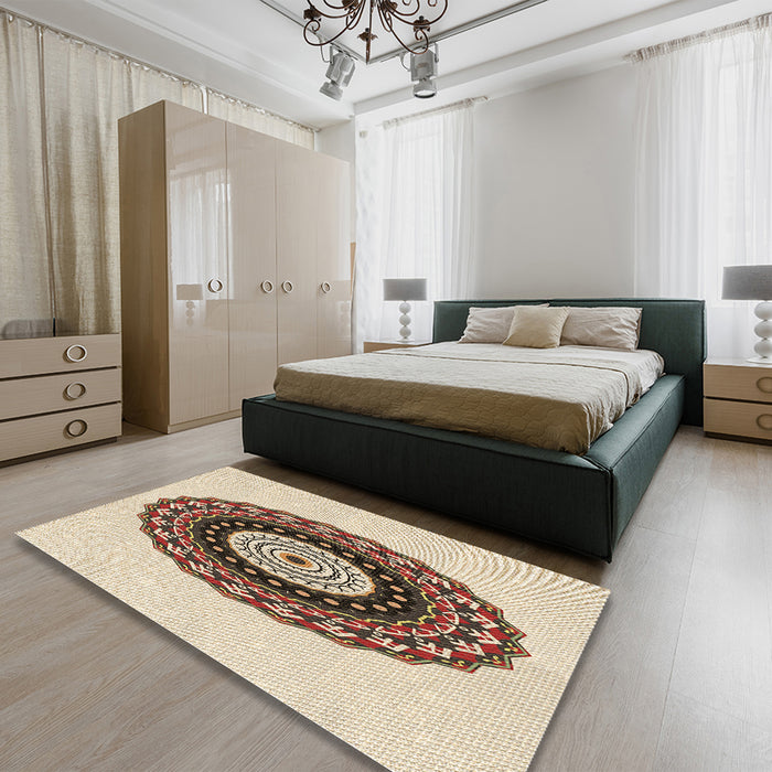 Patterned Vanilla Gold Rug in a Bedroom, pat1970brn