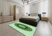 Round Machine Washable Transitional Green Rug in a Office, wshpat1970grn