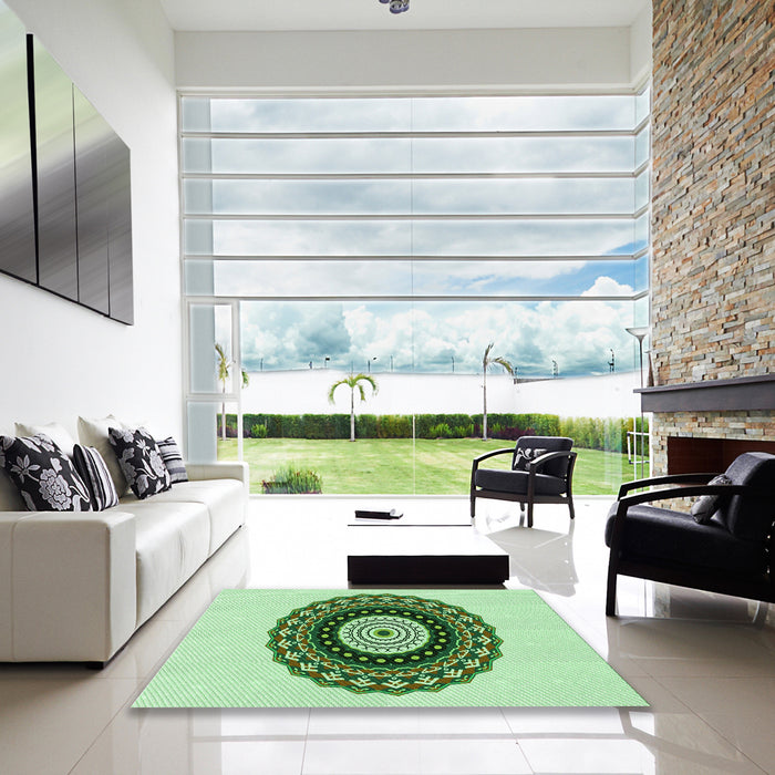 Square Patterned Green Rug in a Living Room, pat1970grn