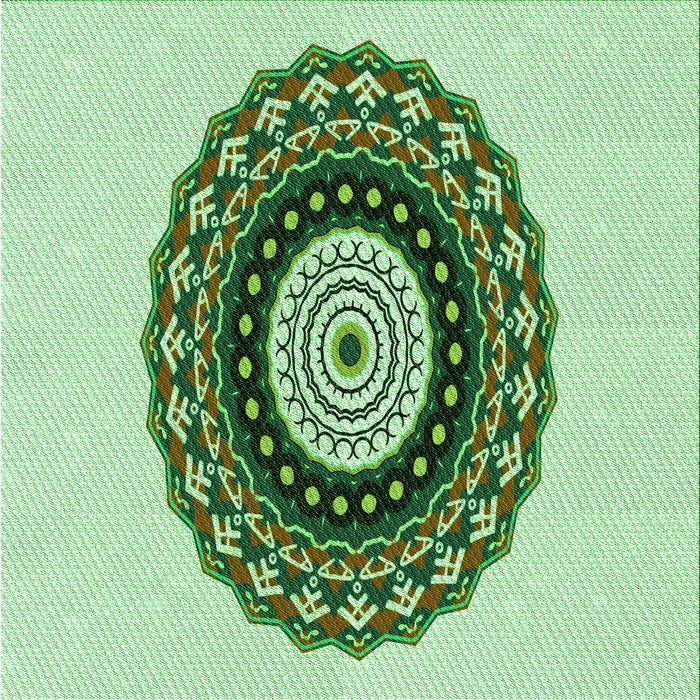 Round Patterned Green Rug, pat1970grn