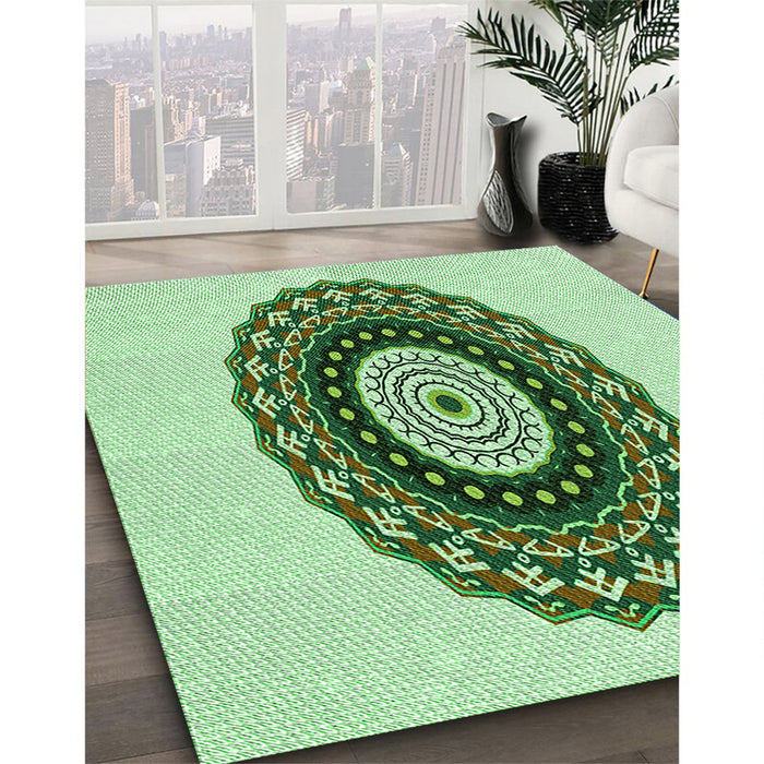 Patterned Green Rug in Family Room, pat1970grn