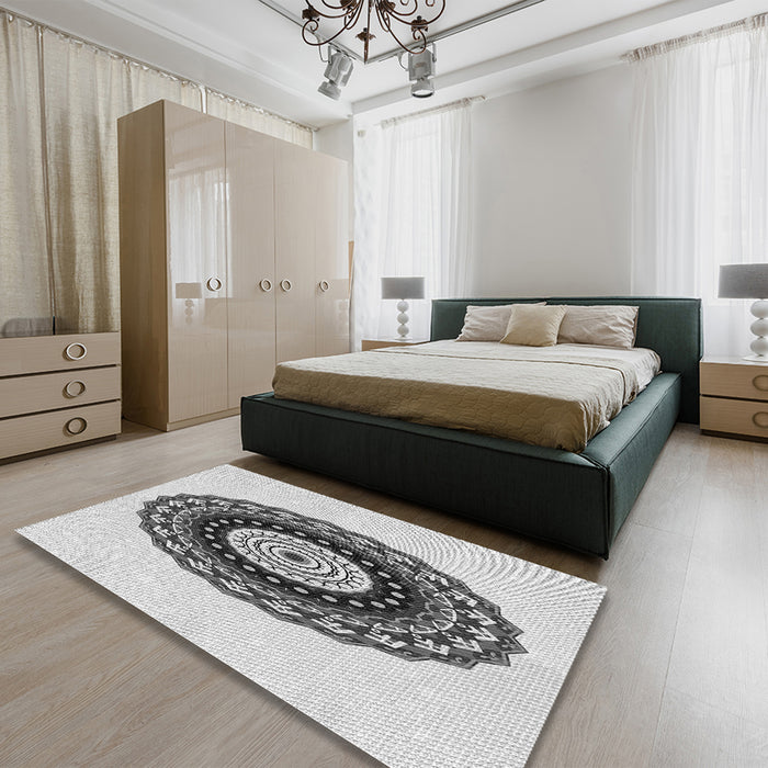 Patterned Platinum Gray Rug in a Bedroom, pat1970gry