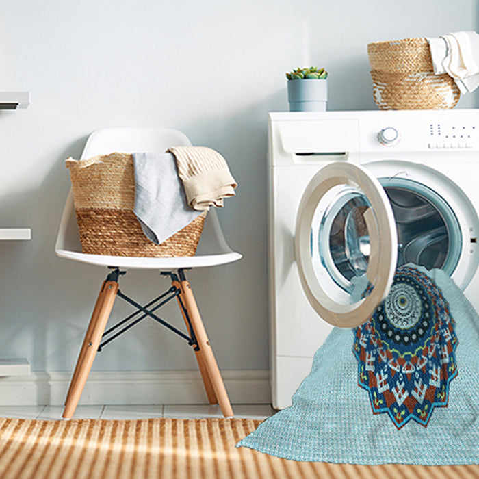 Machine Washable Transitional Steel Blue Rug in a Washing Machine, wshpat1970lblu