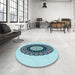 Round Patterned Steel Blue Rug in a Office, pat1970lblu