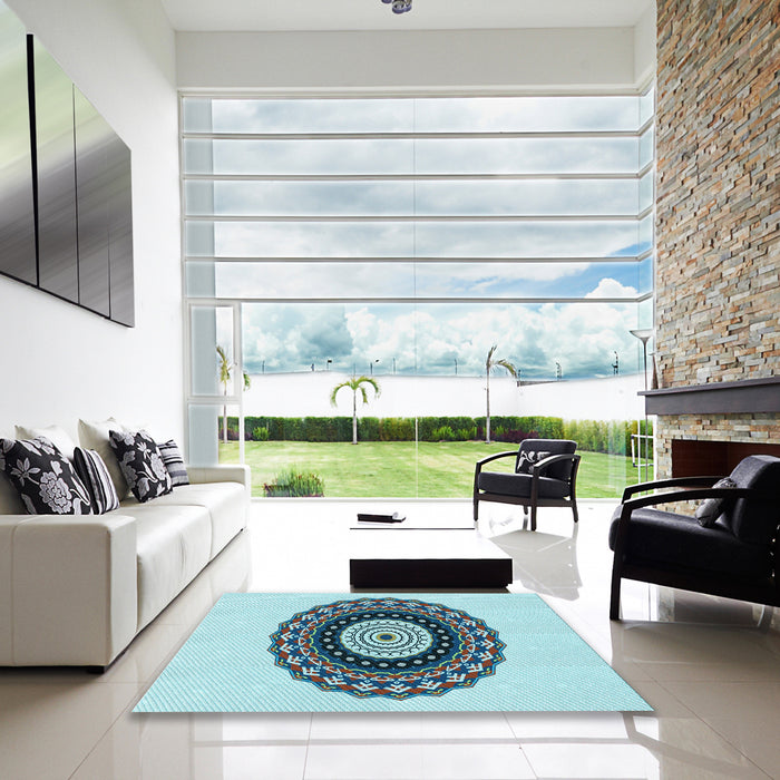 Square Patterned Steel Blue Rug in a Living Room, pat1970lblu