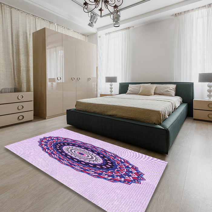 Patterned Purple Flower Purple Rug in a Bedroom, pat1970pur