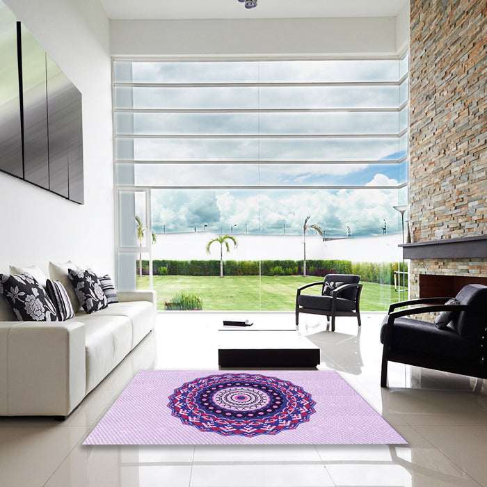 Square Patterned Purple Flower Purple Rug in a Living Room, pat1970pur