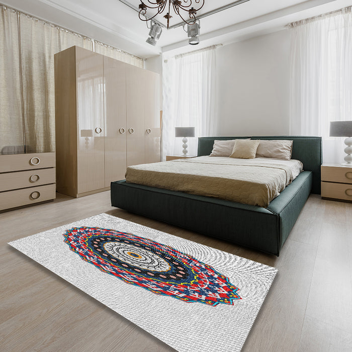 Patterned Platinum Gray Novelty Rug in a Bedroom, pat1970