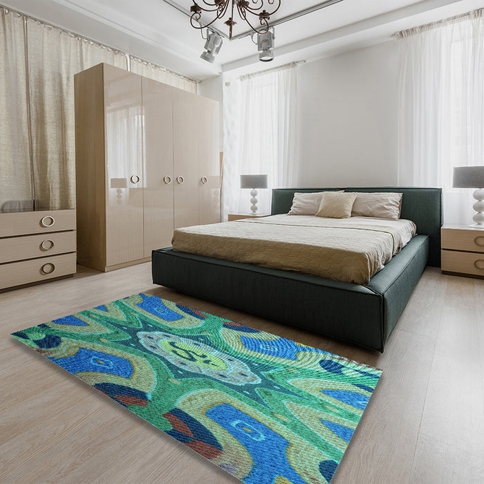 Patterned Light Sea Green Rug in a Bedroom, pat1971lblu