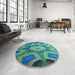 Round Patterned Light Sea Green Rug in a Office, pat1971lblu