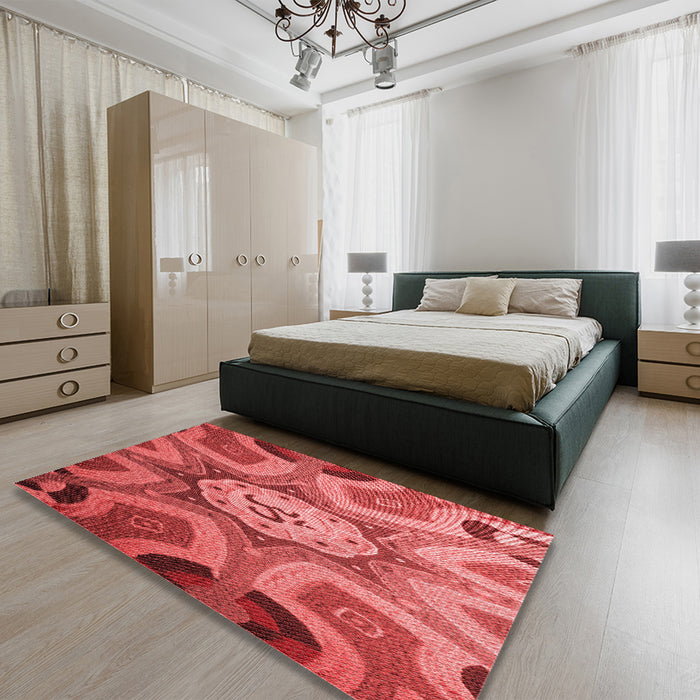 Patterned Red Rug in a Bedroom, pat1971rd