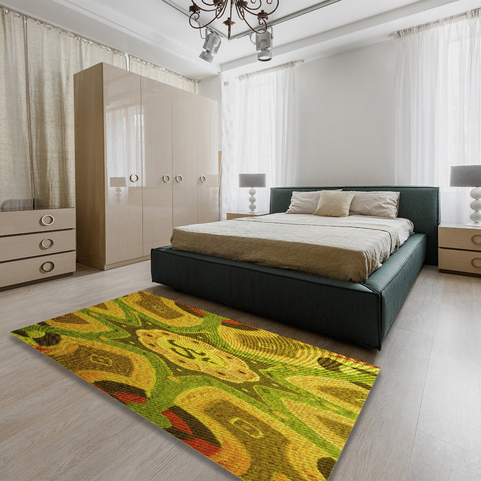 Patterned Yellow Rug in a Bedroom, pat1971yw