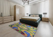 Patterned Copper Green Modern Rug in a Bedroom, pat1971