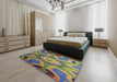 Machine Washable Transitional Brass Green Rug in a Bedroom, wshpat1971
